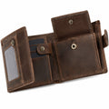Portefeuille 12 x 10 x 2 cm en cuir marron à rabat pression