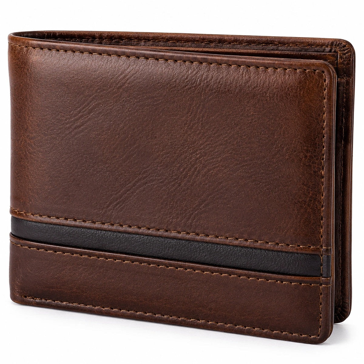 Portefeuille homme 12 x 9.5 cm en similicuir marron et noir pliant