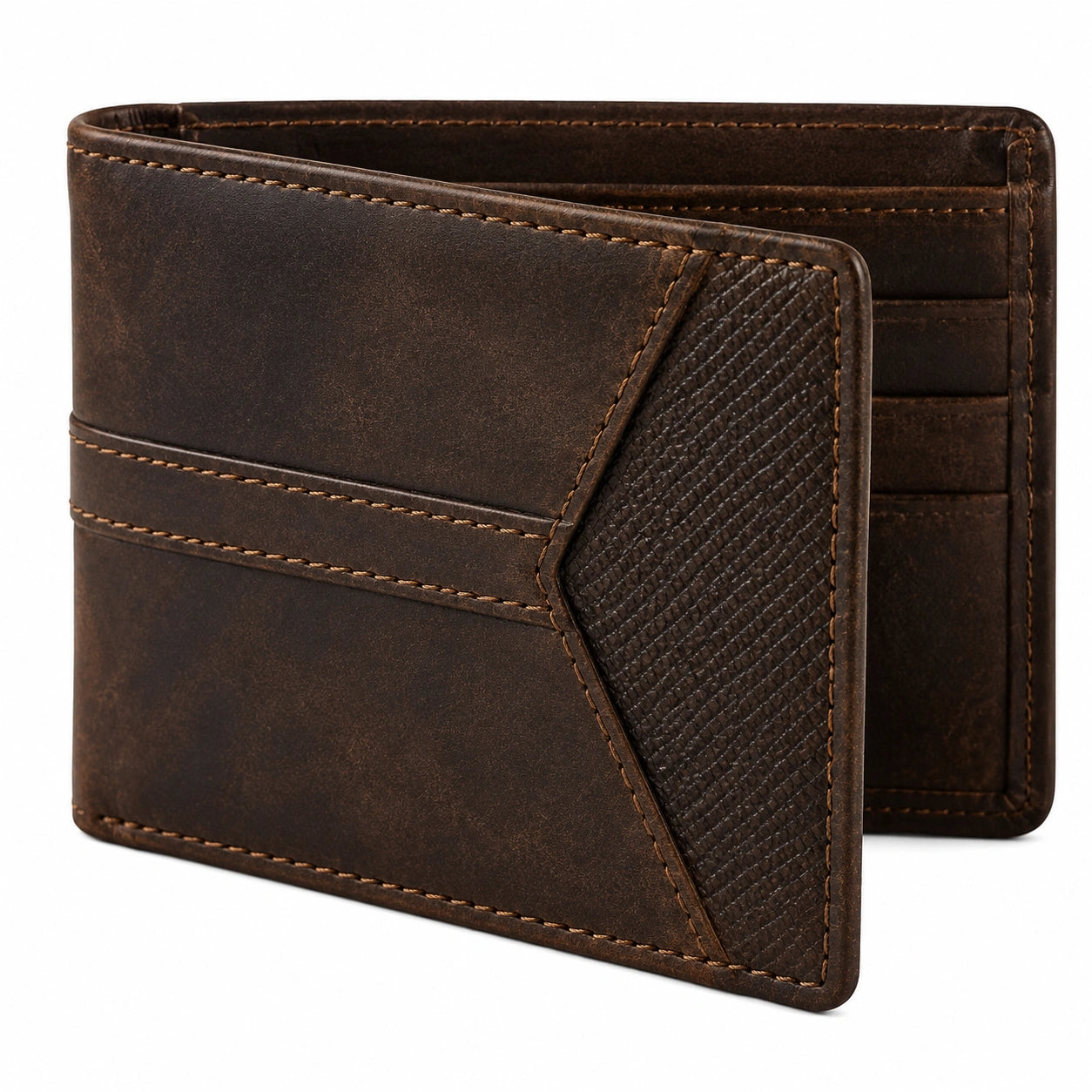 Portefeuille 12 x 9 x 2 cm en cuir marron pliant pour cartes