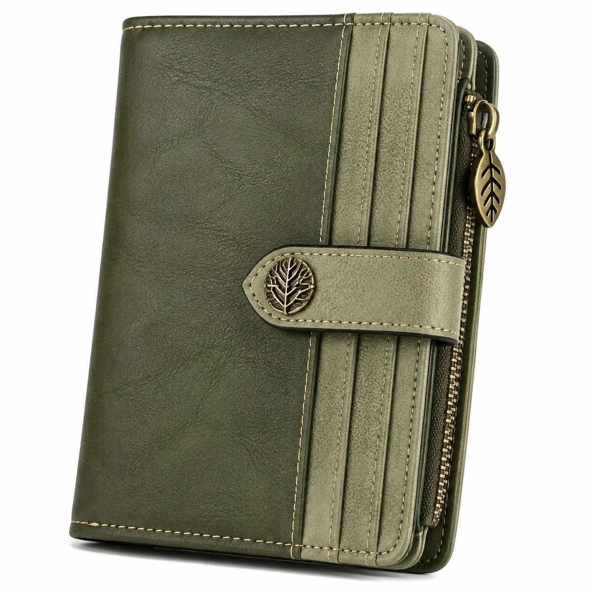Portefeuille 19 x 10 x 3 cm en cuir synthétique vert avec fermeture zippée