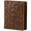 Portefeuille pliant 11 x 9 x 2 cm en similicuir marron tressé pour cartes et billets