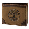 Portefeuille 12 x 9 x 2 cm en similicuir marron/kaki pliant à motif arbre