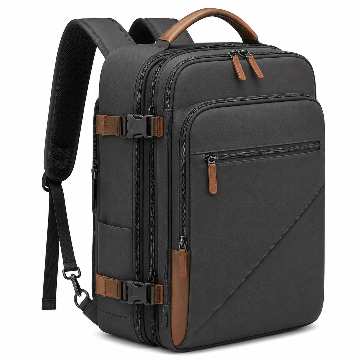 Sac à dos ordinateur 45 cm noir et marron en polyester avec multiples compartiments