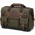 Sac de voyage 50 x 25 x 30 cm en toile vert kaki et similicuir marron - rangement à poches multiples