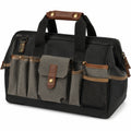 Sac à outils 40 x 20 x 28 cm en tissu noir et kaki avec finitions marron rangement portable
