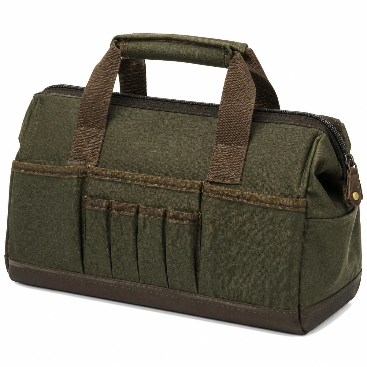 Sac à outils 40 x 20 x 28 cm en toile vert olive avec fermeture zippée et poches de rangement