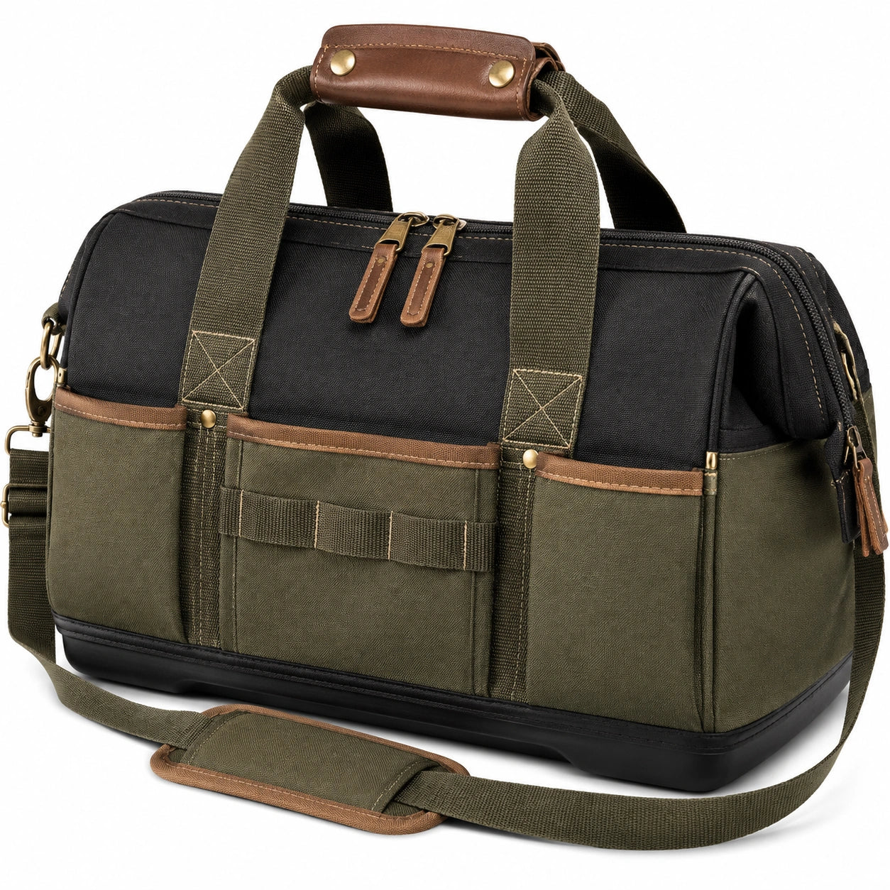 Sac de voyage 45 x 25 x 30 cm en toile noir vert kaki avec bandoulière