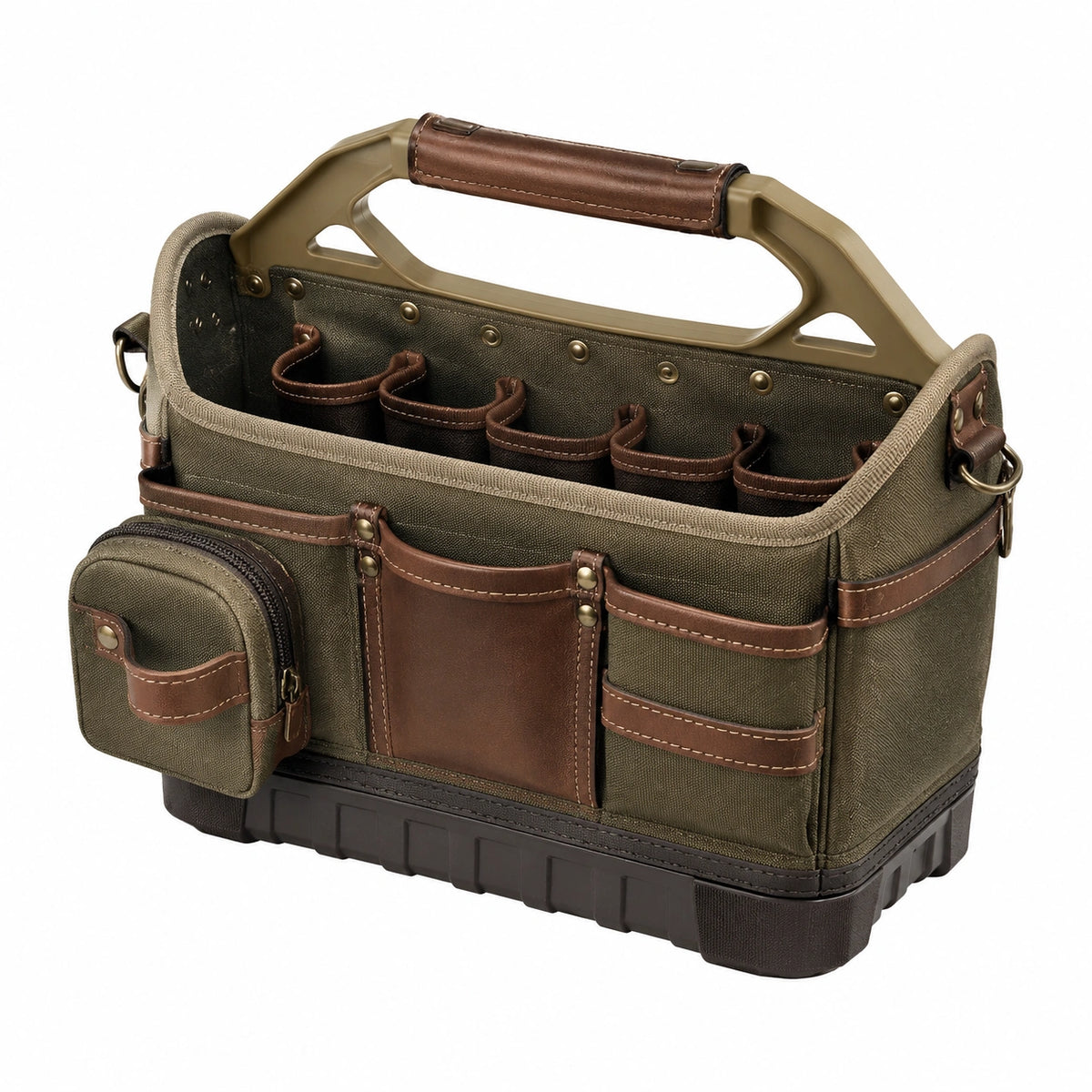 Sac à outils 40 x 22 x 30 cm en tissu vert kaki rangement multi-poches