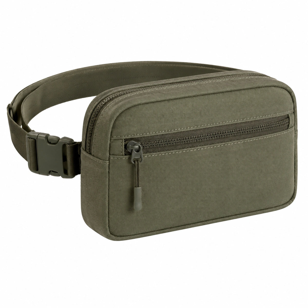Sac banane 22 x 14 x 6 cm en tissu vert kaki à fermeture zippée style urbain