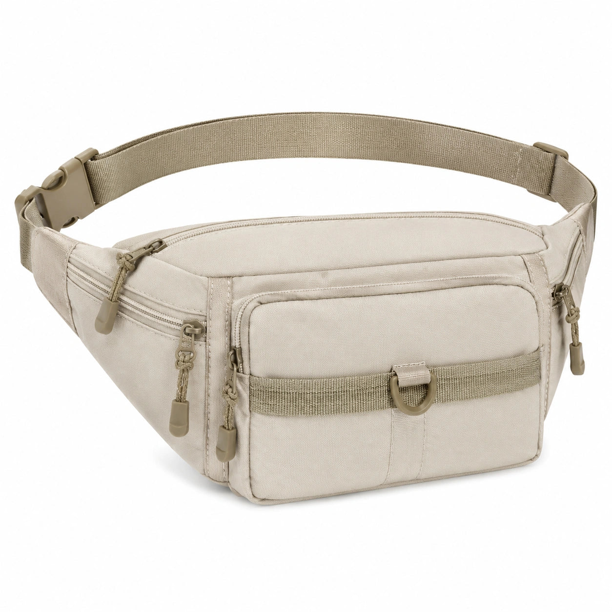 Sac banane 30 x 8 x 15 cm en tissu synthétique beige à multiples poches