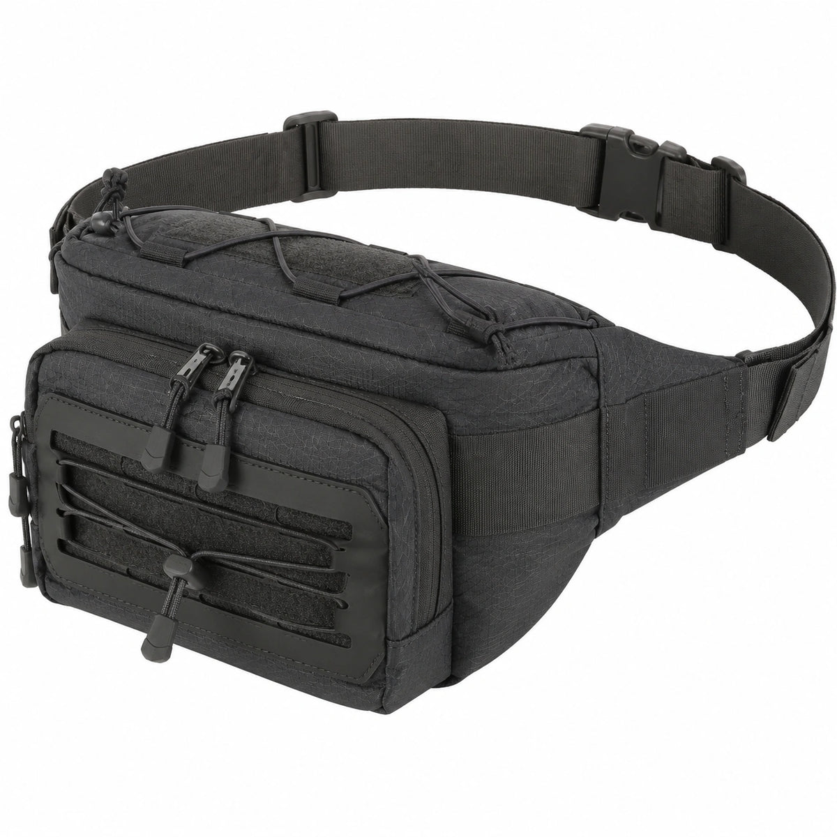 Sac banane 24 x 15 x 8 cm en polyester noir pour randonnée - multipoches tactique