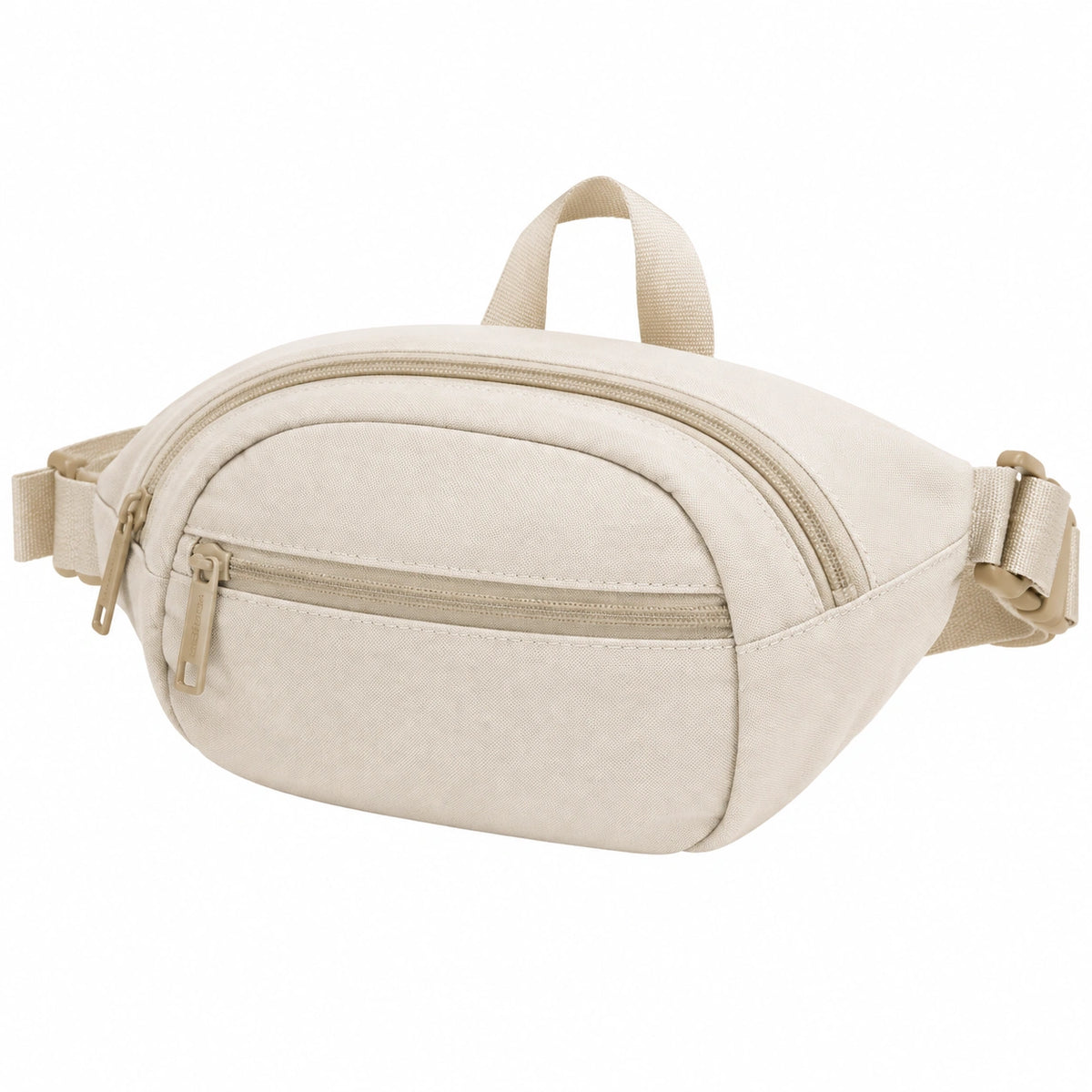 Sac banane compact en tissu beige à fermeture zippée style urbain