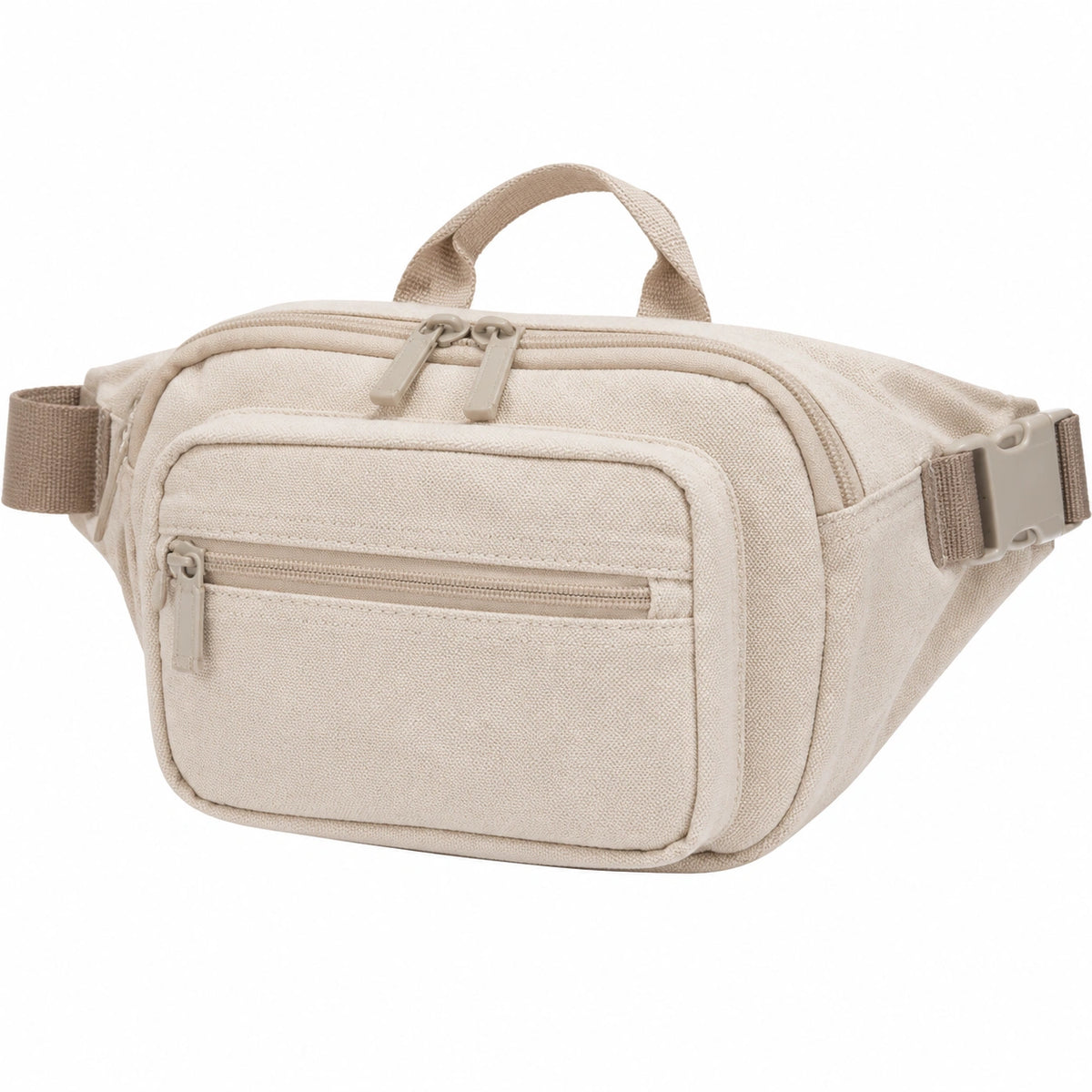 Sac banane 32 x 10 x 17 cm en toile beige avec poches zippées réglable