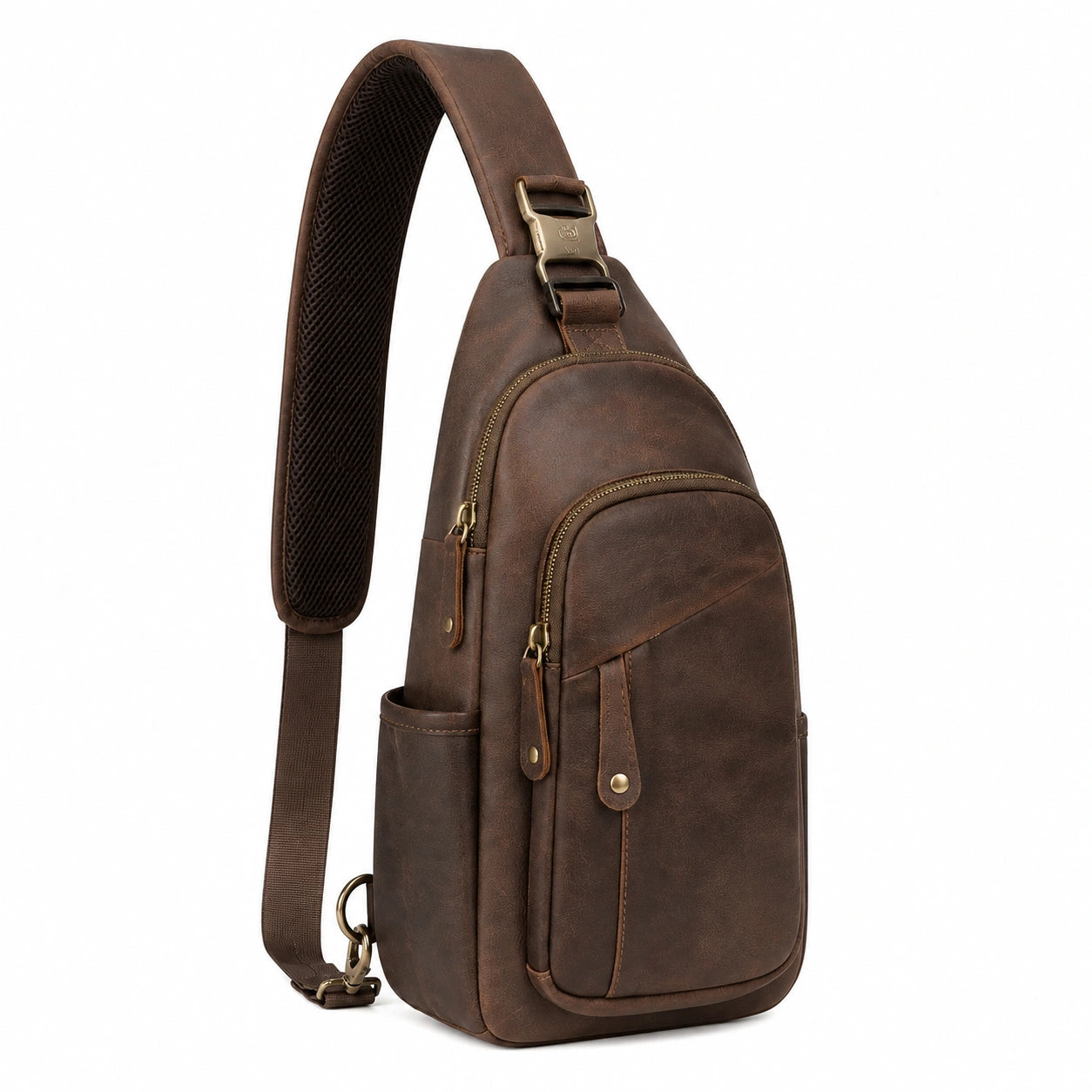 Sac bandoulière 18 x 8 x 32 cm marron en matière synthétique aspect cuir style urbain