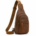 Sac bandoulière 18 x 8 x 32 cm en toile et similicuir marron avec rangements zippés