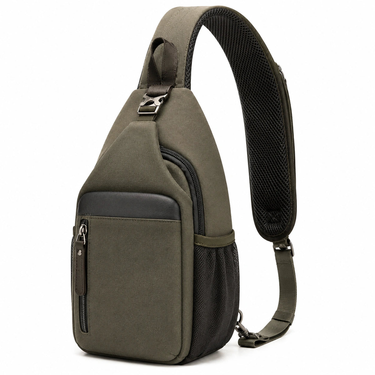Sac à dos bandoulière 18 x 9 x 32 cm textile synthétique vert kaki avec poches zippées
