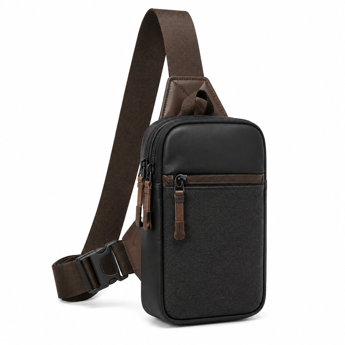 Sac bandoulière 18 x 10 x 31 cm noir marron en similicuir avec sangle réglable