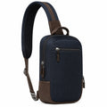 Sac bandoulière 18 x 8 x 32 cm bleu marine et marron en textile avec poches zippées