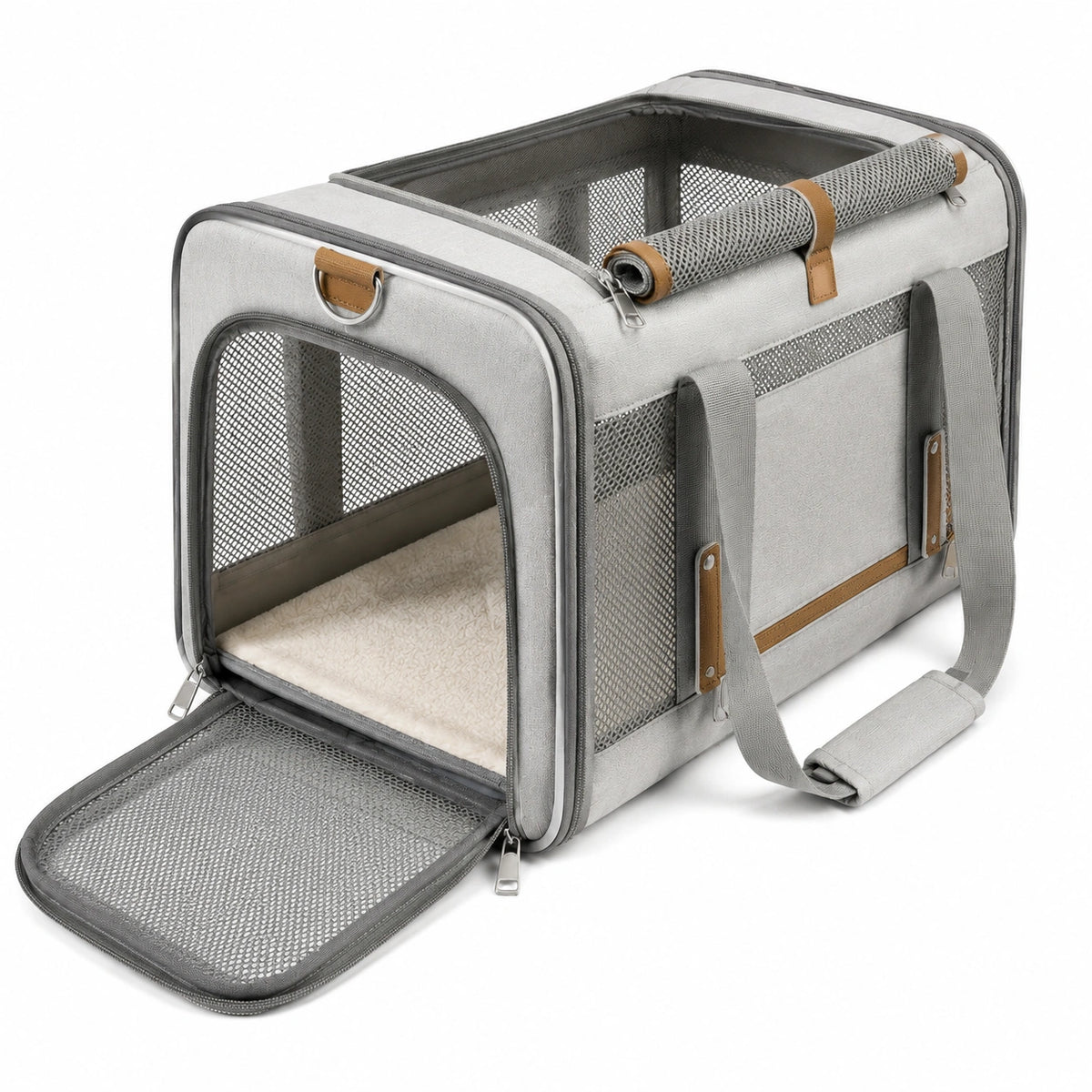 Sac de transport pour animaux 50 x 30 x 30 cm en polyester gris avec maille aérée pliable