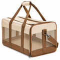 Sac de transport pour animaux 45 x 28 x 28 cm en tissu beige et marron avec maille aérée