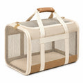 Sac de transport pour chat 45 x 28 x 30 cm en tissu beige avec maille respirante
