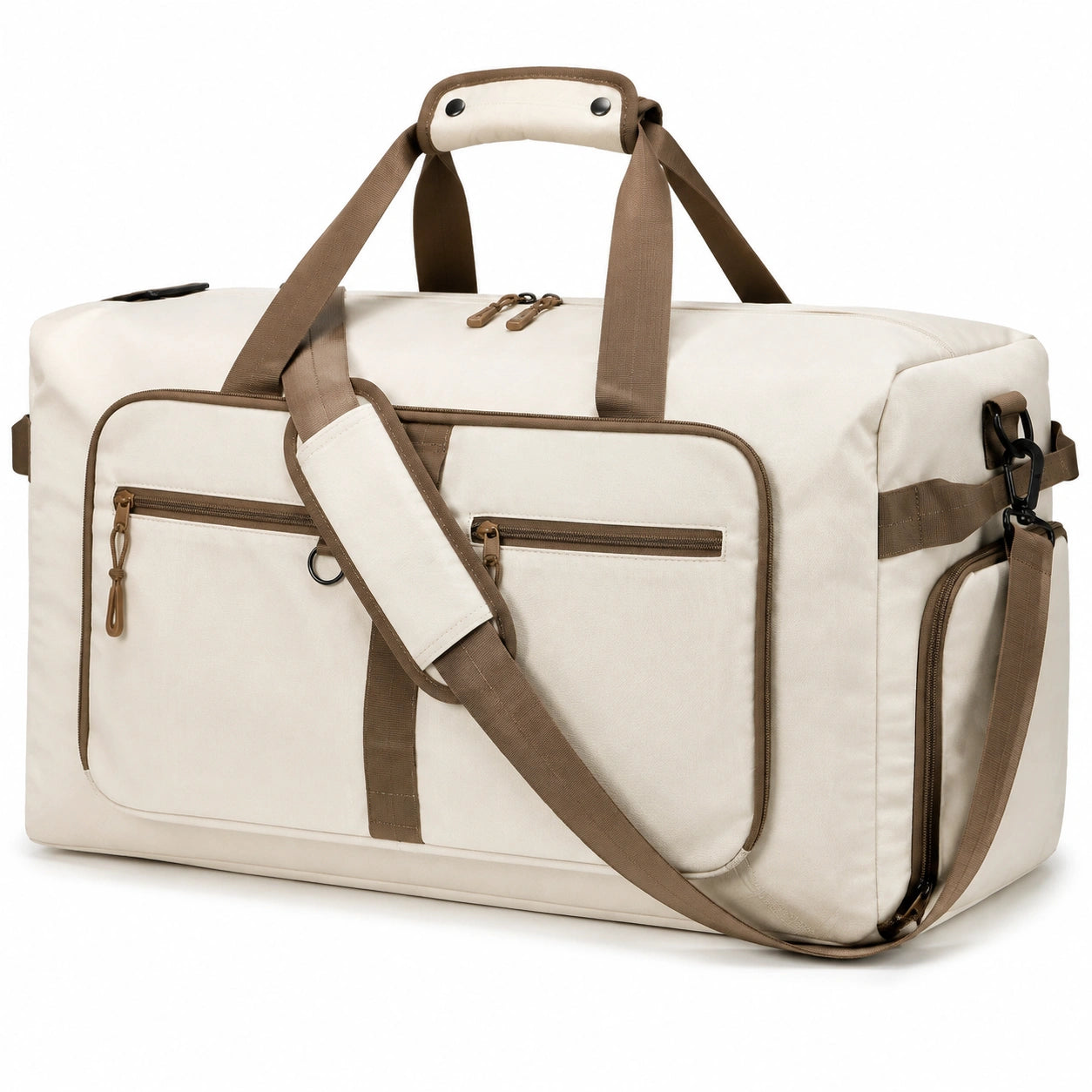 Sac de voyage 55 cm en polyester beige et marron avec bandoulière amovible