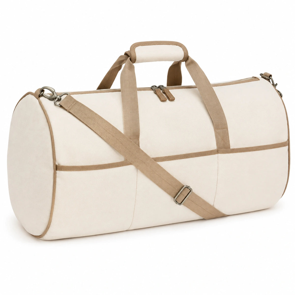 Sac polochon 50 x 25 cm en toile écru pour voyage avec bandoulière réglable