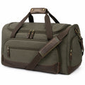 Sac de voyage 55 x 28 x 30 cm en toile vert kaki et similicuir brun avec bandoulière réglable