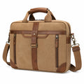 Sacoche ordinateur 40 x 30 x 10 cm en toile beige et marron avec bandoulière amovible