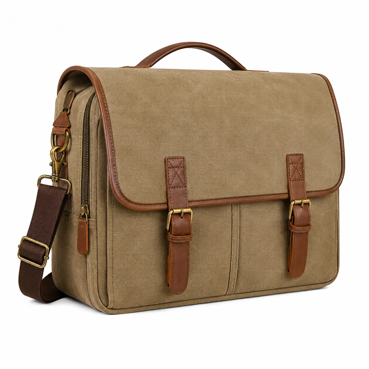 Sac messager 40 x 12 x 30 cm en toile beige et marron pour ordinateur style vintage
