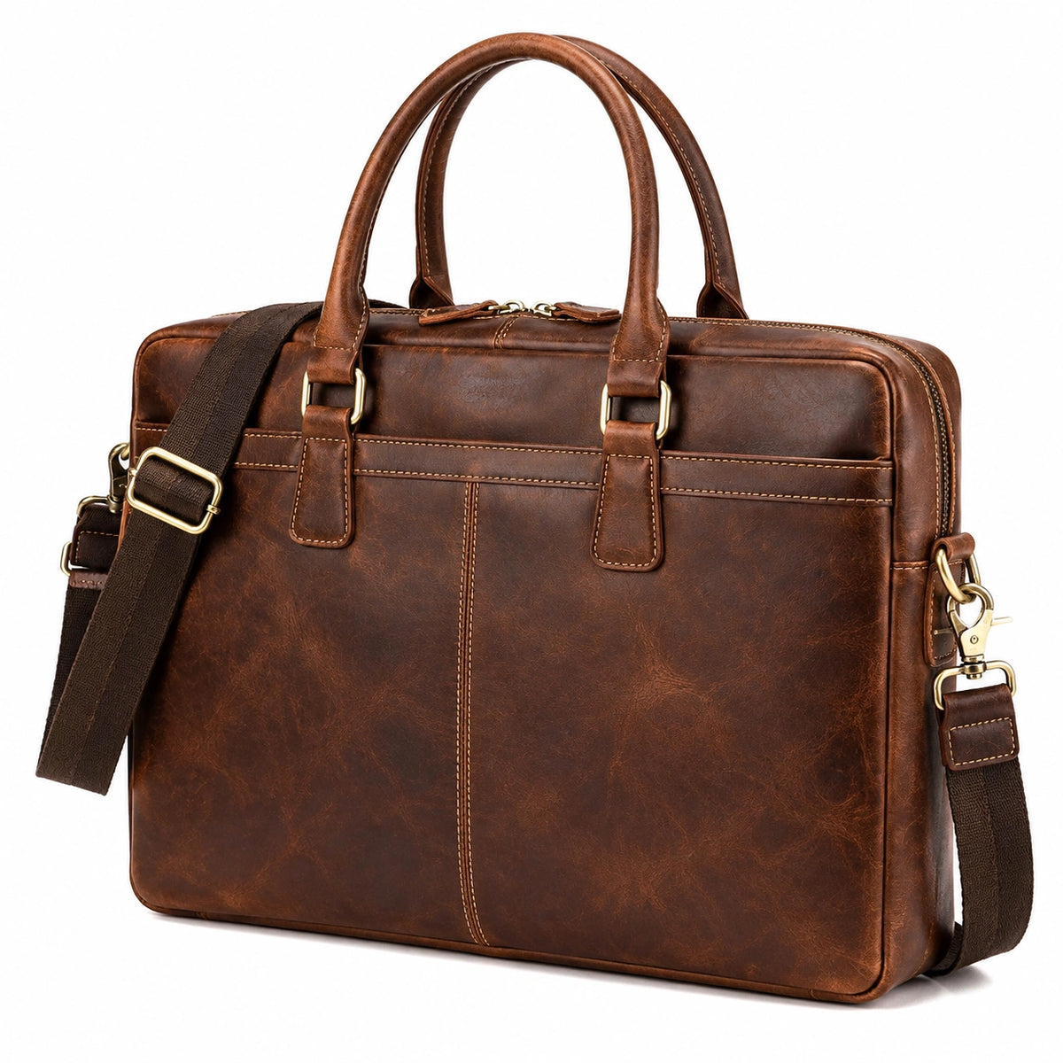 Sacoche ordinateur 40 x 8 x 30 cm en cuir marron avec bandoulière réglable